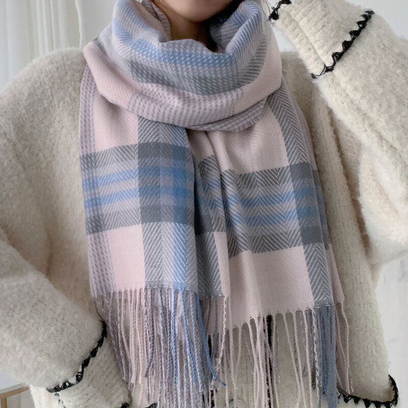 Long Plaid Cashmere Scarf for Female, College Versatile Shawl, Christmas Scarves, Autumn and Winter, New, Free Shipping