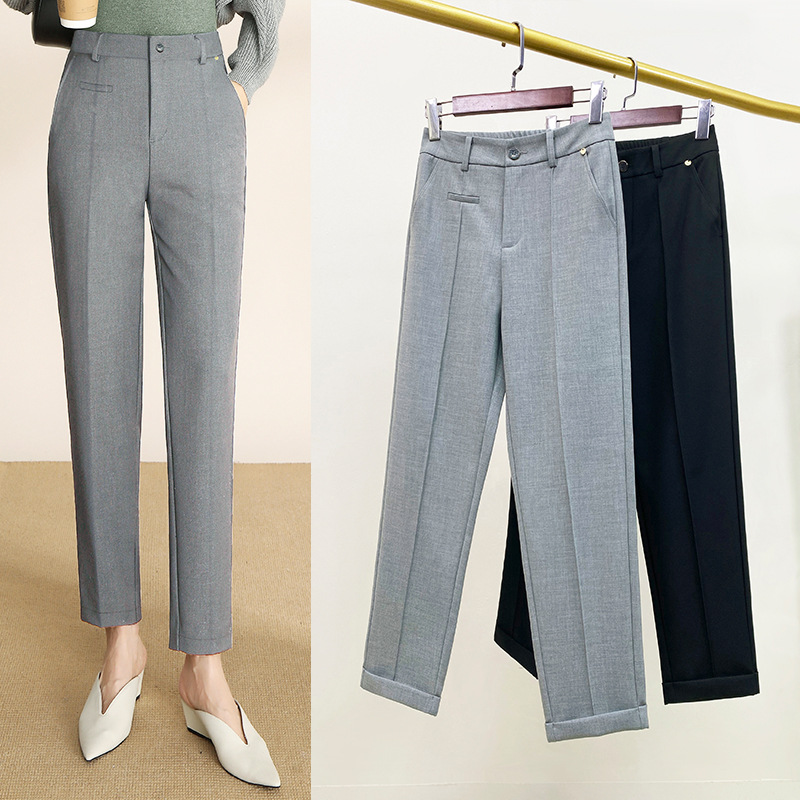 Gray Tailored Trousers Women Summer Pencil Pants New Commuting Professional OL Curling Cigarette Straight Leg High Waist Cropped