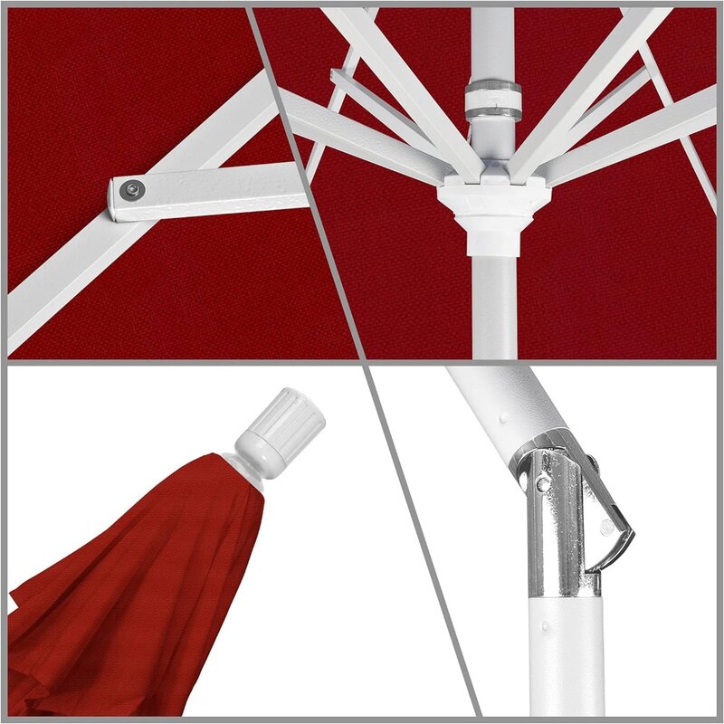 9インチの丸いアルミニウム傘,クランクリフトと傾斜,ホワイトポール,ネイビーブルー,パティオ用
