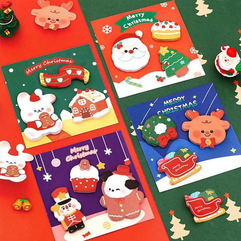 1pc Cute Cartoon Christmas Sticker Sticky Notes Adhesive Message Memo Pad Portable Notepad 60 Sheets Tearable School Stationery