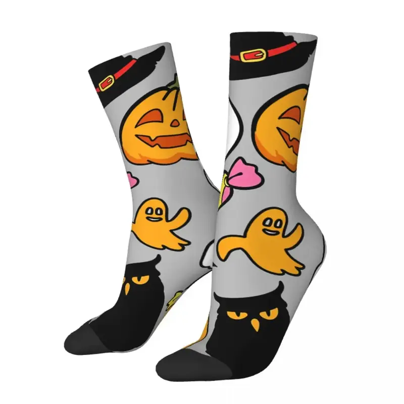 Funny Crazy Sock for Men Spooky Season Hip Hop Harajuku Halloween Seamless Pattern Printed Boys Crew Sock Novelty Gift