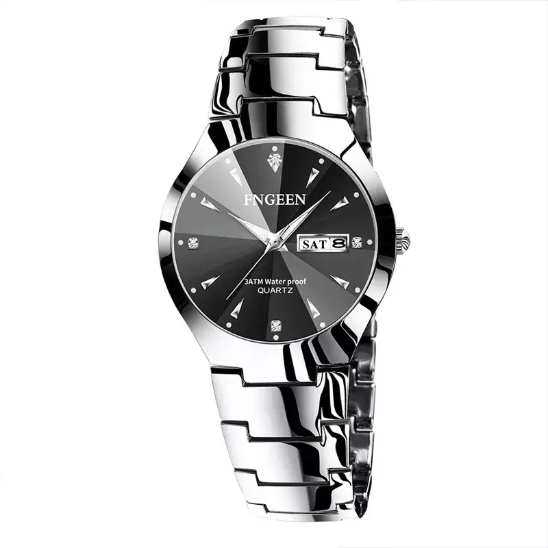 Reloj de pulsera de cuarzo para hombre y mujer, cronógrafo de acero de tungsteno, café y oro, par de horas