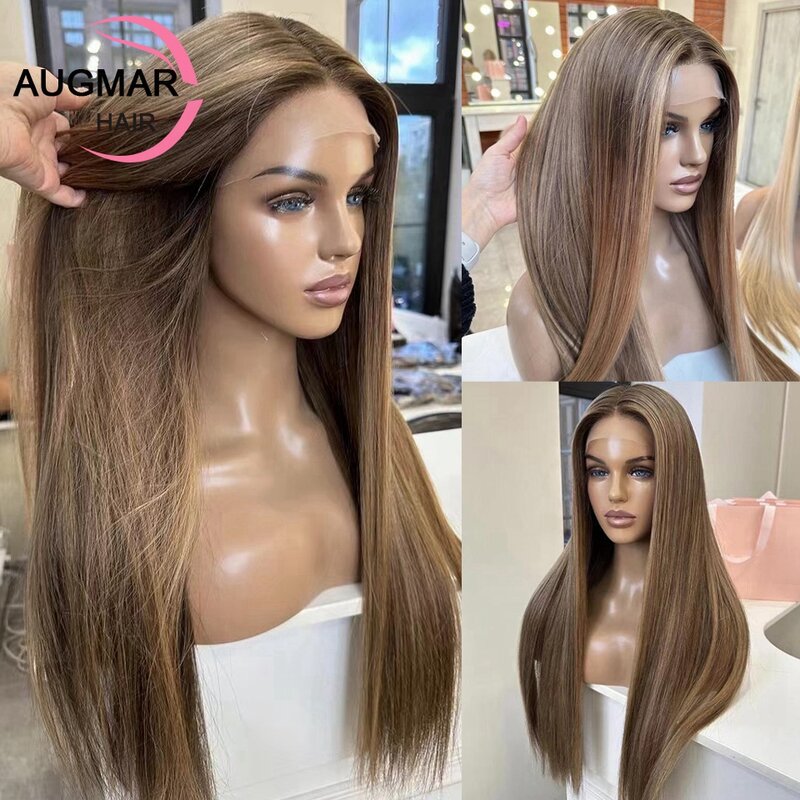 Honey Blonde Brown Highlight Wig 4x4 13x4 Straight Lace Front Wigs Human Hair 13x6 HD Lace Frontal Wig Glueless Human Hair Wigs