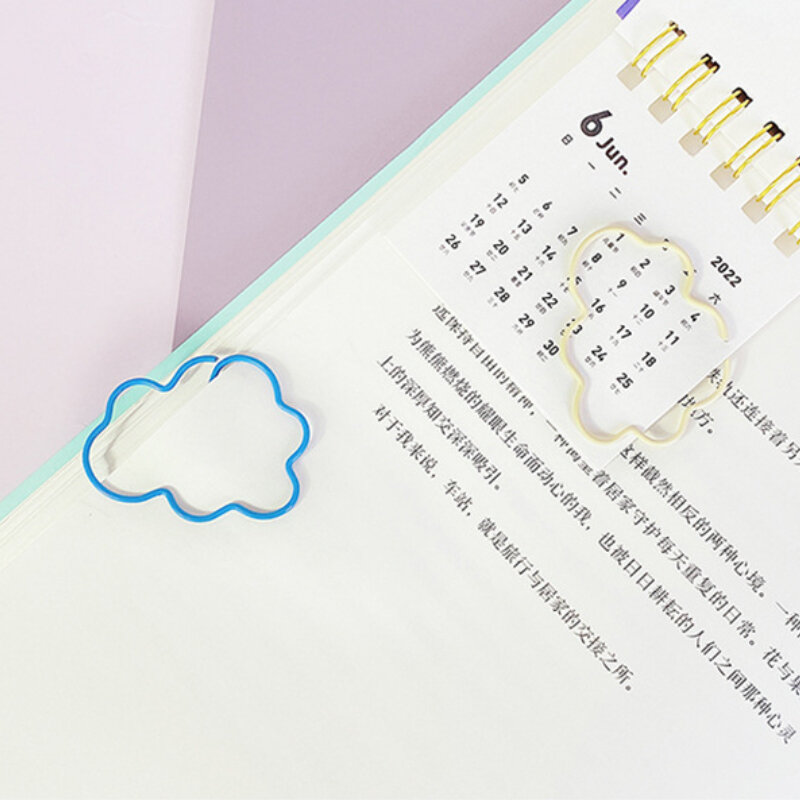 10Pcs/box Creative Cloud Paper Clips PVC Metal Cartoon Soft Adhesive Shaped Bookmark Clip Office Shool Stationery Supplies
