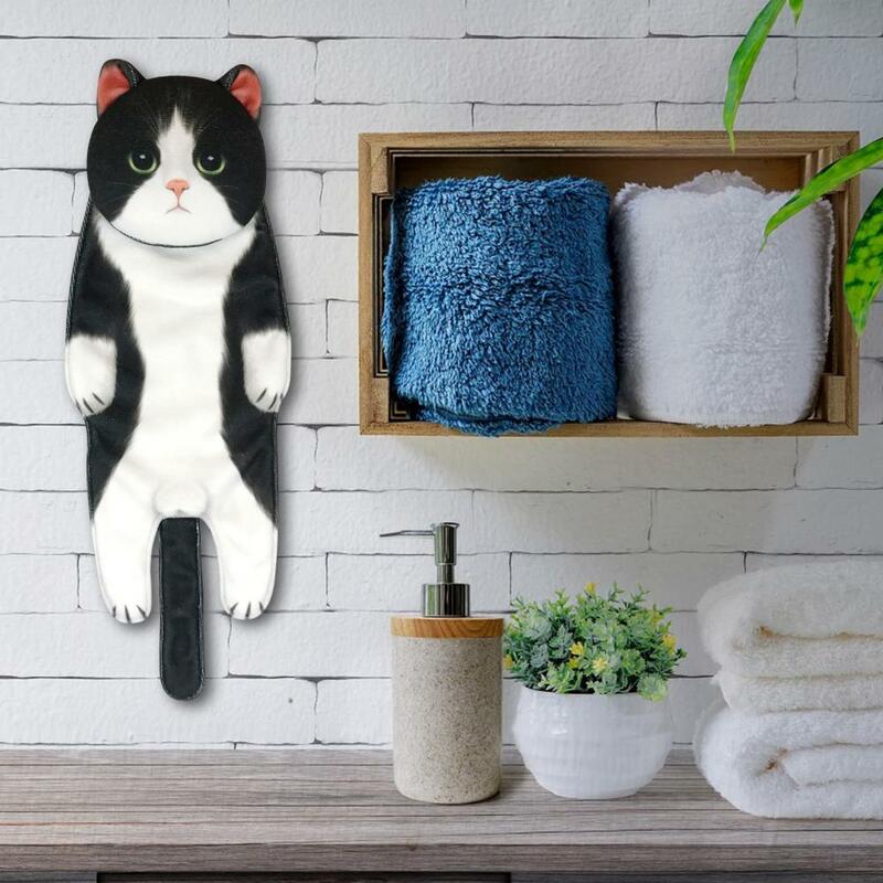 Soft Cat Towel Cat Themed Towel Soft Absorbent Cartoon Cat Shaped Hand Towel for Kitchen Bathroom Adorable Hanging for House