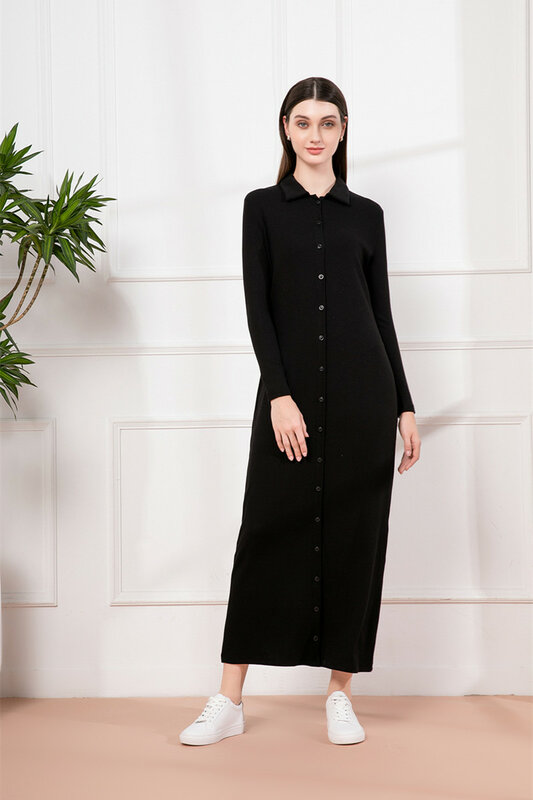 AS 2024 spring summer maxi dress button design woman clothes full sleeve Ankle Length comfortable ribbing clothing
