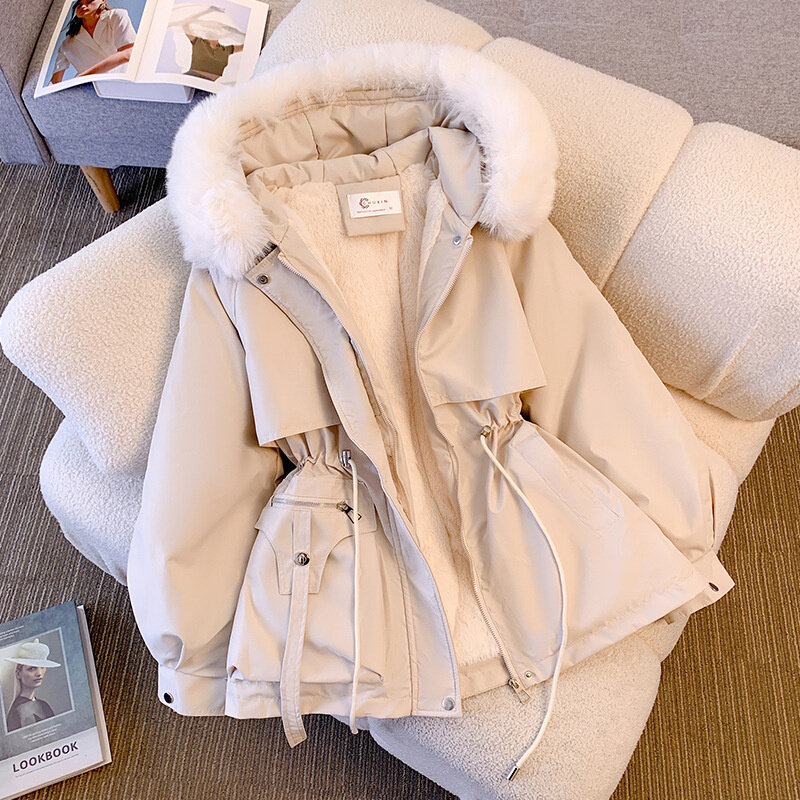 女性のフェイクファーの冬のジャケット,長いフード付きコート,暖かい裏地付きの衣服,冬のファッション,2023