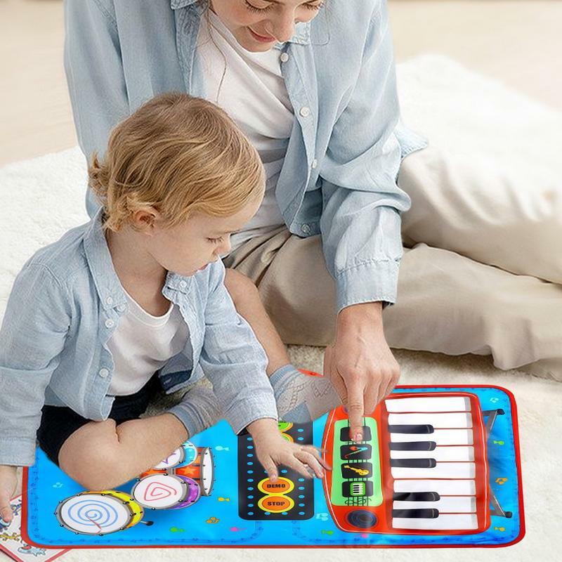 Kids Music Mat 2 In 1 Piano Keyboard & Drum Mat Educational Music Floor Blanket Early Education Learning Mat Carpet Sensory