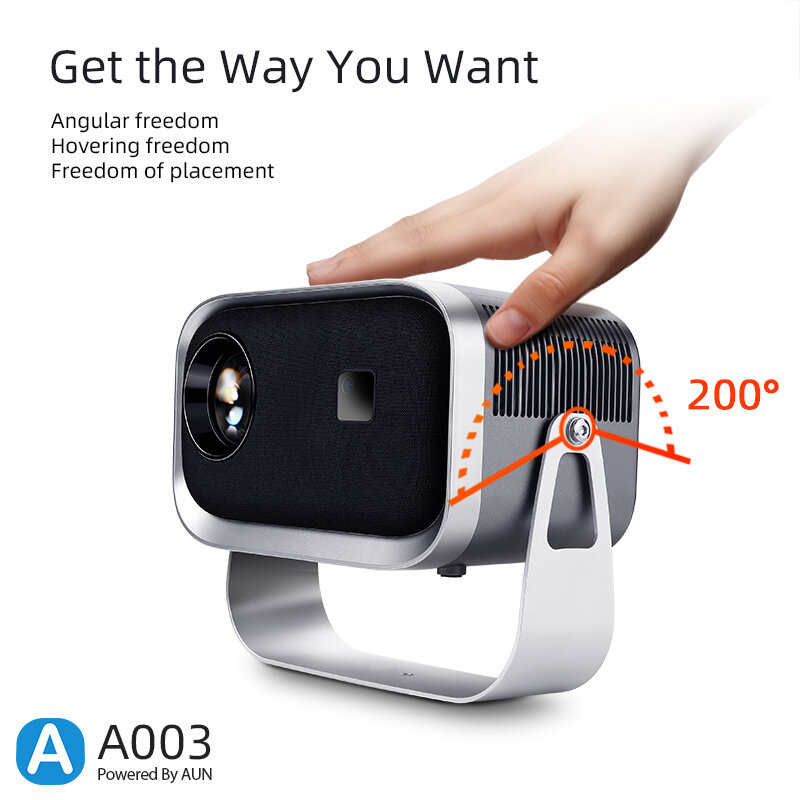 AUN-miniproyector LED A003 para cine en casa, dispositivo de proyección 3D portátil con WIFI, espejo, Android, IOS, teléfono inteligente, 1080P, 4K