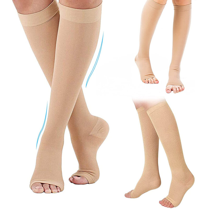 Meias de compressão médicas para homens e mulheres, prevenir varizes, mangueira de suporte sem toeless, 1 par