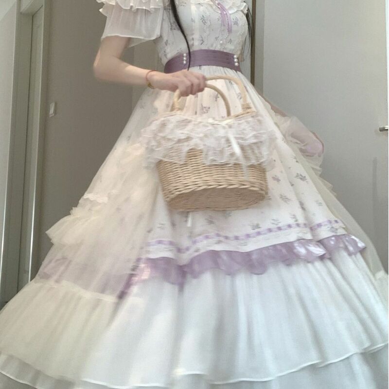 Vestido Lolita elegante para meninas, saia longa, carta de amor, flor fragmentada, princesa Cla, grande, outono
