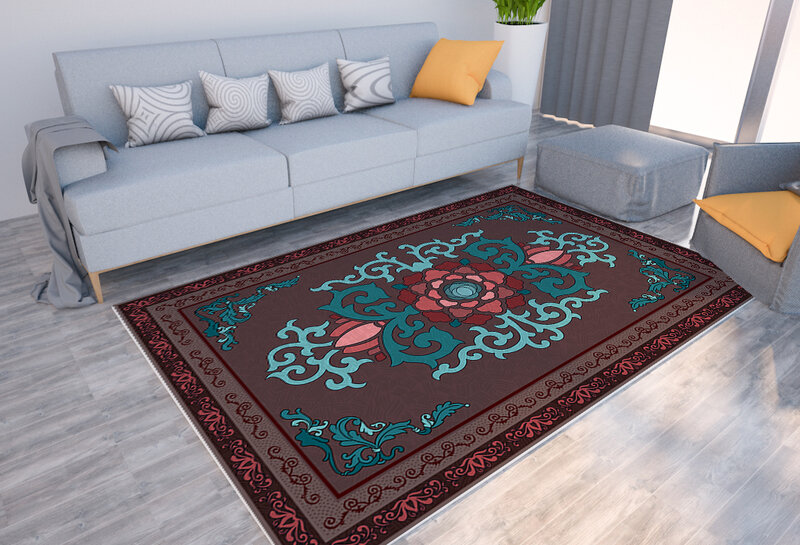 Karpet motif geometris, bohemian rumah ruang tamu, dekorasi, keset lantai, kamar tidur, karpet area besar anti selip