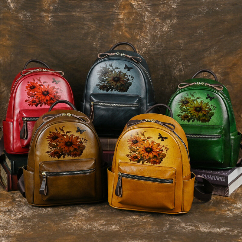 MOTAORA-Mochila desenhada à mão para mulheres, bolsa vintage, grande capacidade, mochilas anti-roubo, mochilas escolares para adolescentes, novo, 2024