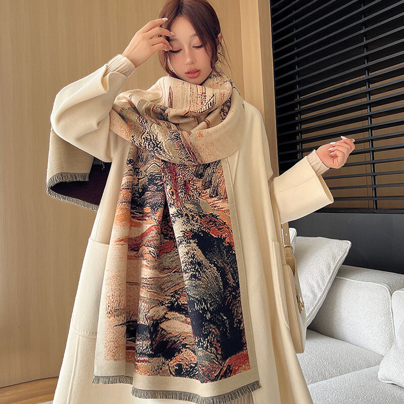 2024 New Cashmere Scarf for Women Luxury Print Shawl Wraps Warm Thick Blanket Echarpe Female Bandana Bufanda Pashmina