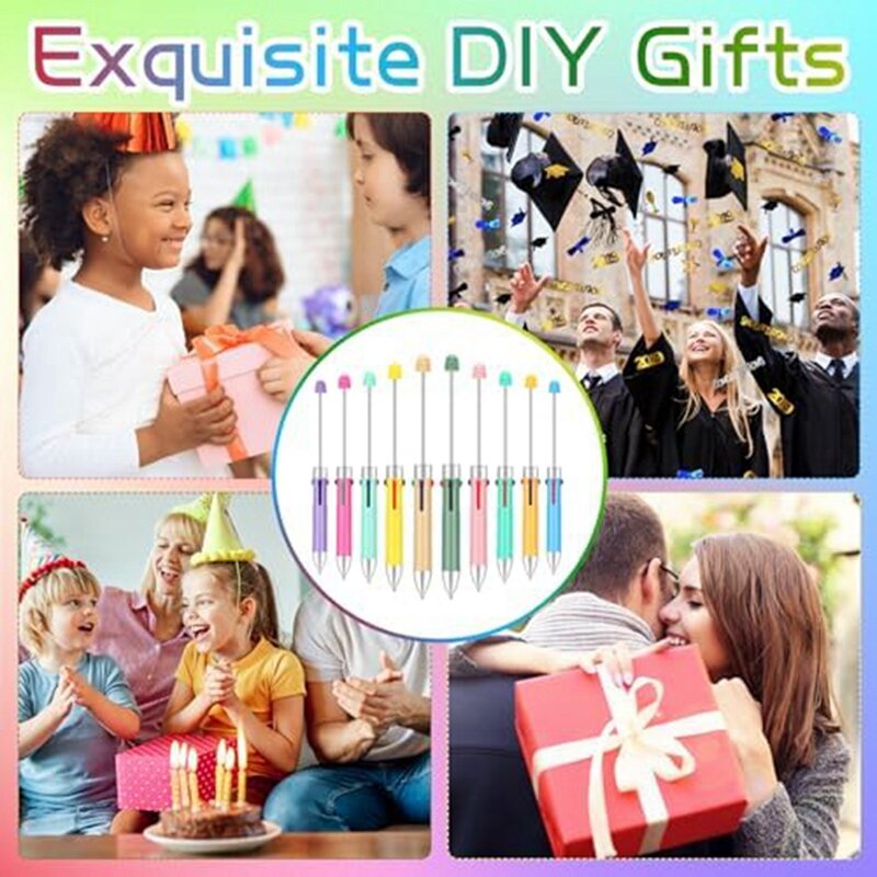 다채로운 플라스틱 비즈 펜, 창의적 DIY 펜, 4 in 1, 어린이 학생 선물, 사무실 학교 용품, 내구성 여러 가지 색상
