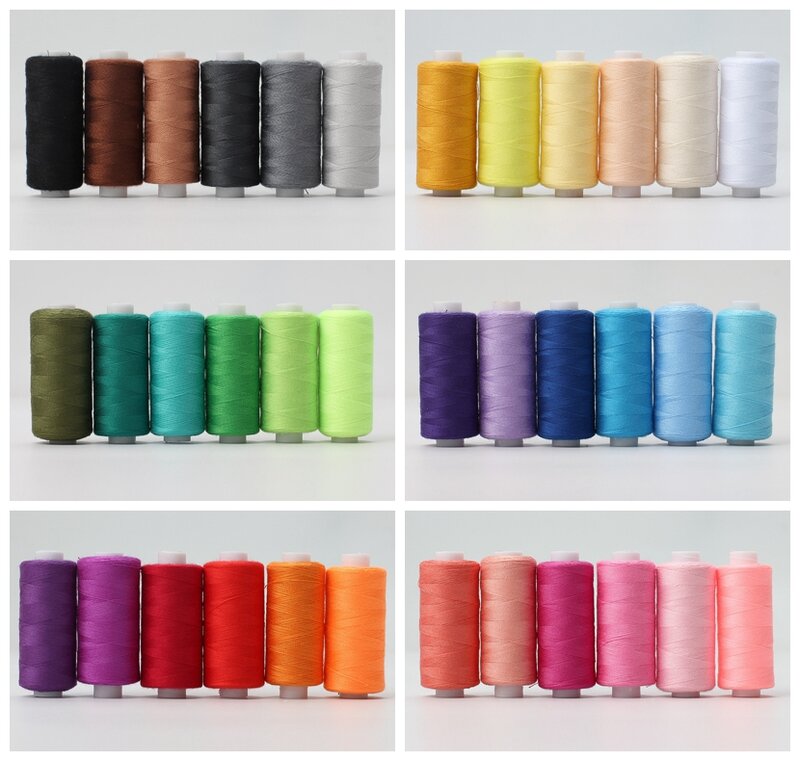 Poliéster Colorido Linha de Costura Rolo, 100% Poliéster, Mão Sew Thread, Máquina Bordada, Durável, 40 Jardas, Cada Carretel, 6Pcs, 10Pcs, 400Yards