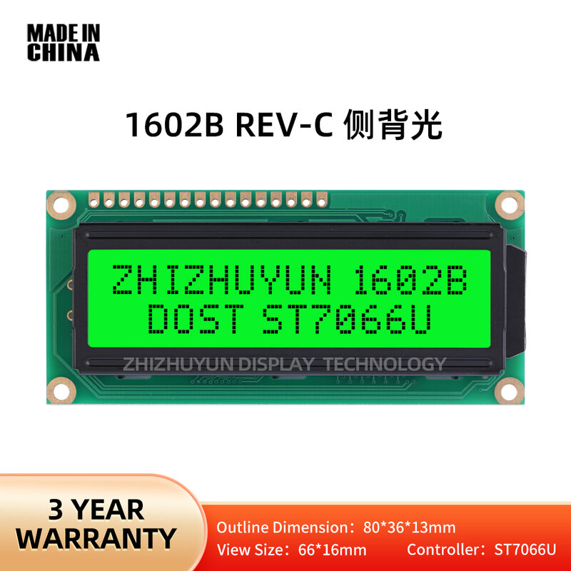 Tela verde com display LCD retroiluminado, LCD1602, 1602B Rev.C HD44780 Controlador, Garantia por mais de 3 anos