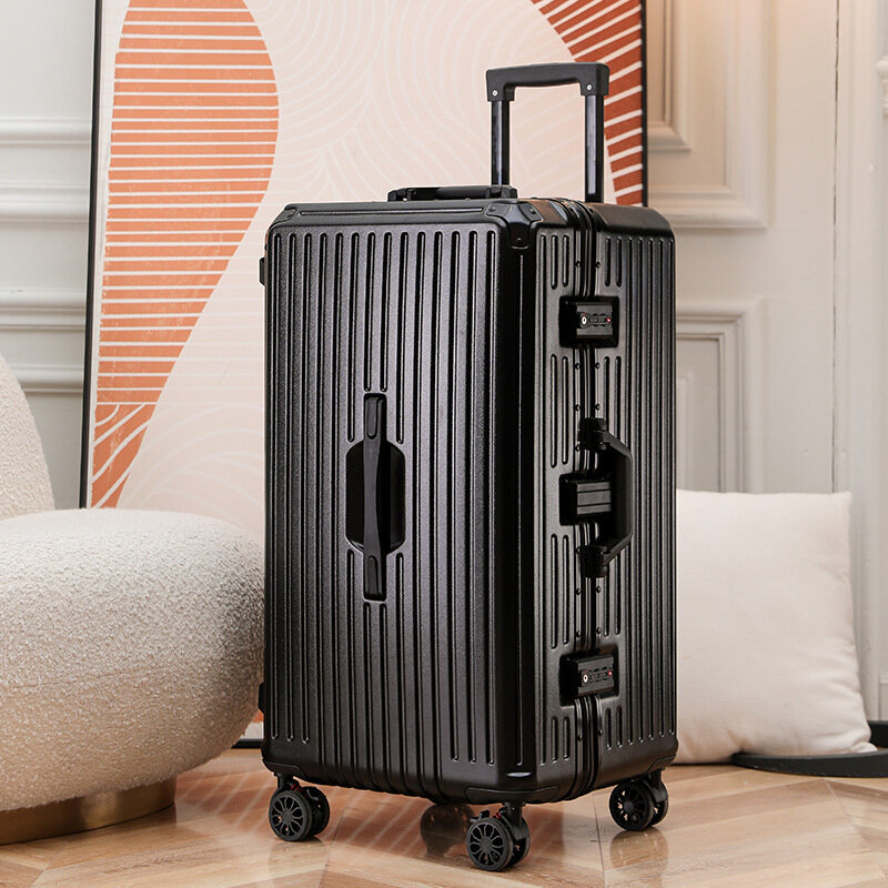 PLUENLI-Valise à roulettes avec cadre en aluminium, valise de sport épaissie avec porte-gobelet, grande capacité, mot de passe, bagages