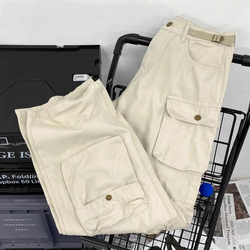 Pantalones cargo de alta resistencia para mujer, ropa de trabajo con múltiples bolsillos, funcional, personalizada, de pierna ancha, estilo hiphop americano