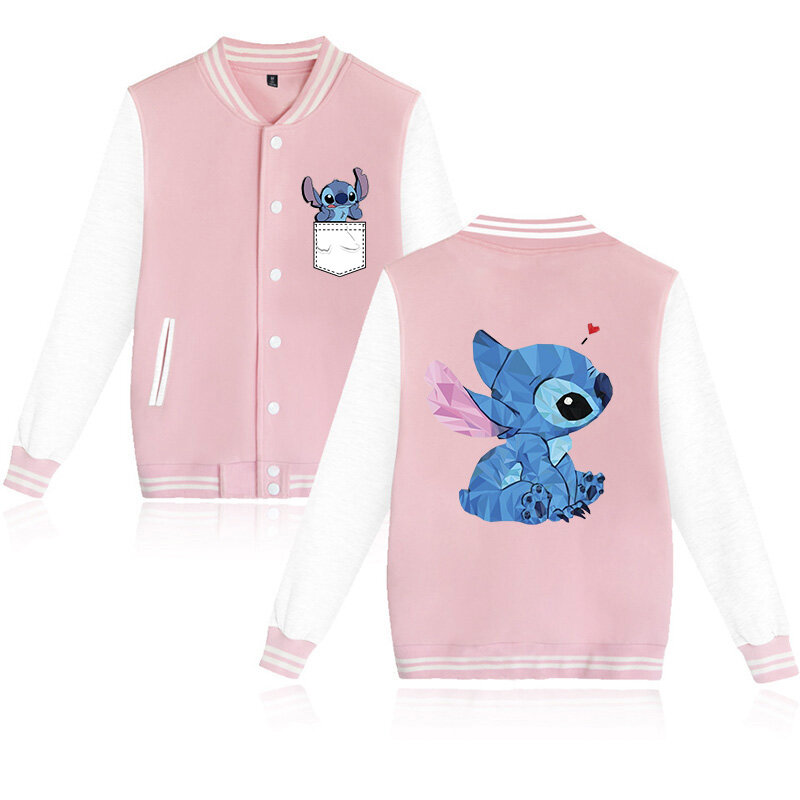 Gothic Y2k Disney Hoodie Lilo Stitch Baseball Jacket Women Sweatshirt Hip Hop Harajuku Jackets Streetwear Loose College Coats