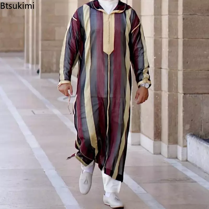 Traditionelle Jubba Thobe für Männer, muslimische Roben, lange Ärmel, Geschenke für Ehemann, Eid, Naher Osten, Arabisch, Neu, 2023