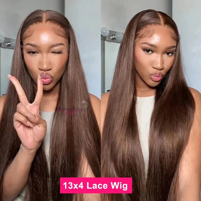 Chocolate Brown Lace Front Human Hair Wigs #4 Dark Brown Straight Lace Frontal Wigs For Women Straight Glueless Ready to go Wigs