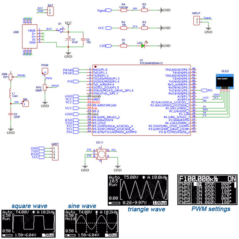 Kit d'oscilloscope LCD Mini DOS, micro-ordinateur à puce unique, formation au soudage électronique, production de pièces OEM, STC8K8A