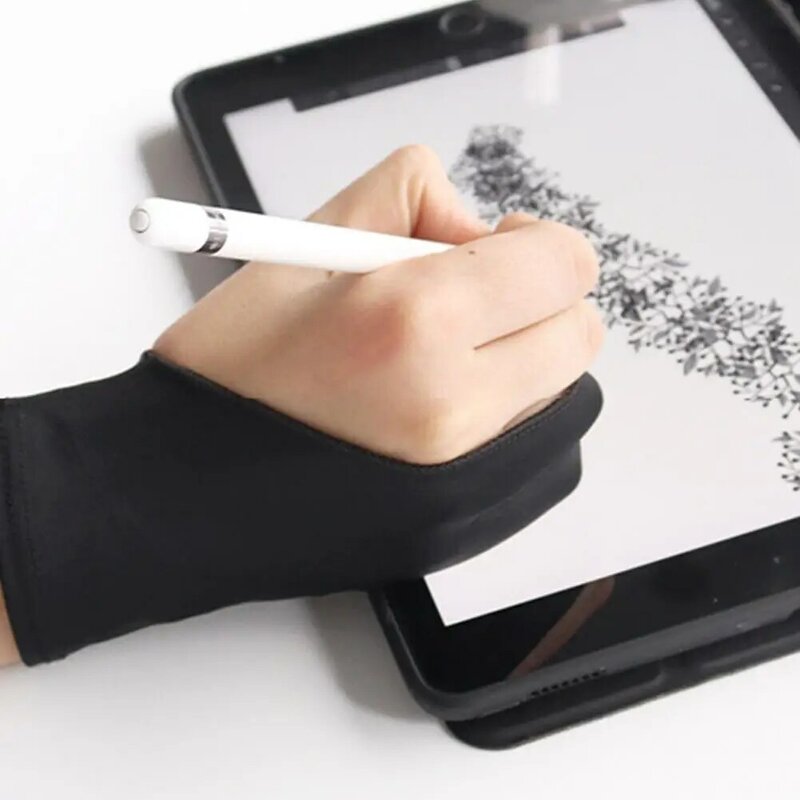 Guantes elásticos de dos dedos para dibujo artístico, guantes antimistouch para evitar enredos, costura firme, lápiz gráfico, 1 unidad