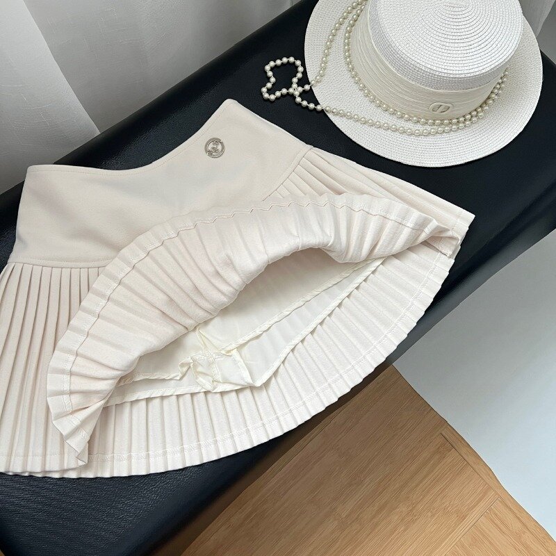 Женская шерстяная плиссированная короткая юбка на осень и зиму, прямая трапециевидная мини-юбка в американском и корейском стиле для чирлидинга с высокой талией