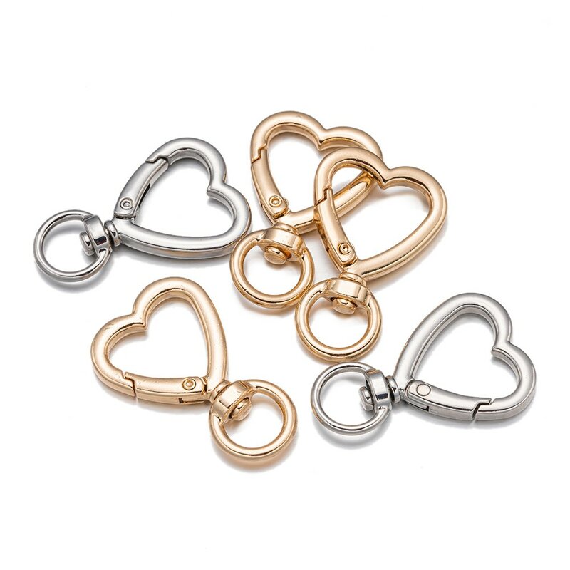 5 buah cincin kunci jepit Lobster dapat dibuka rotasi bentuk hati Carabiner DIY Aksesori gesper rantai anjing untuk membuat perhiasan rantai kunci