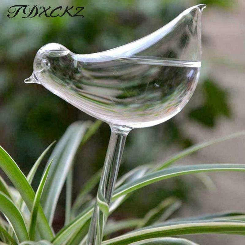 Globo de autorriego para plantas, dispositivo de riego de plástico con forma de pájaro, vidrio transparente