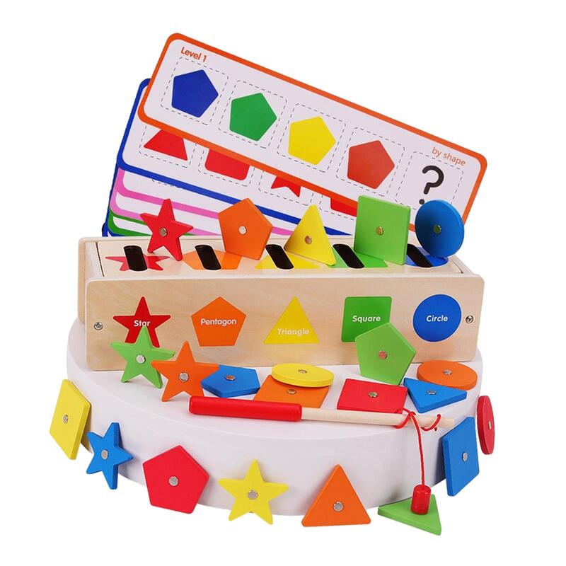 Wooden Color & Shape Sorting Educational Toys Fishing for Baby Kids Children