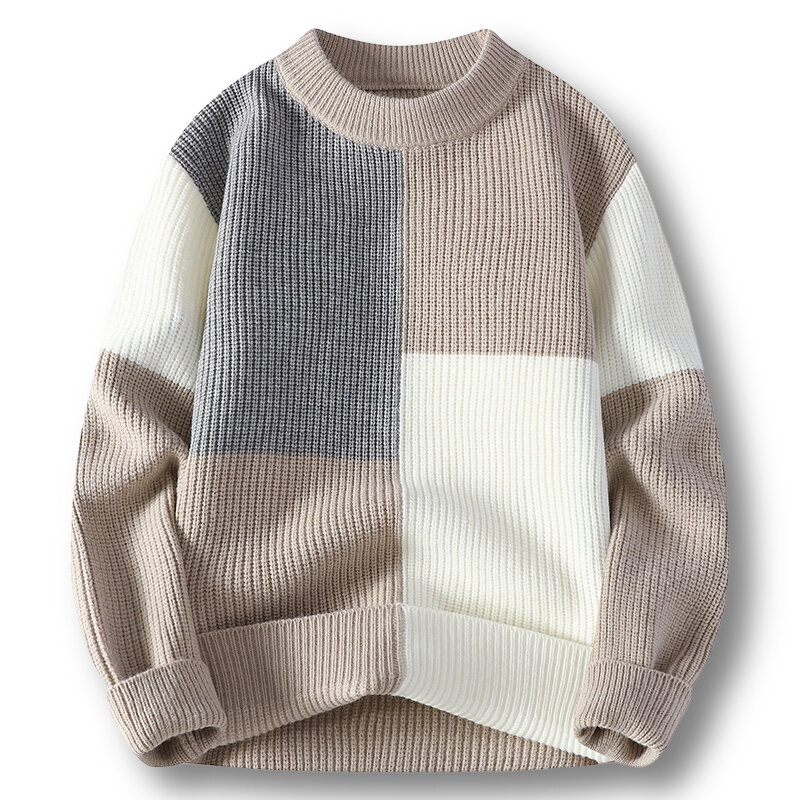 Nuova moda giovanile vitalità Mens dolcevita maglione autunno inverno allentato Casual pullover lavorati a maglia caldo Patchwork maglieria C96