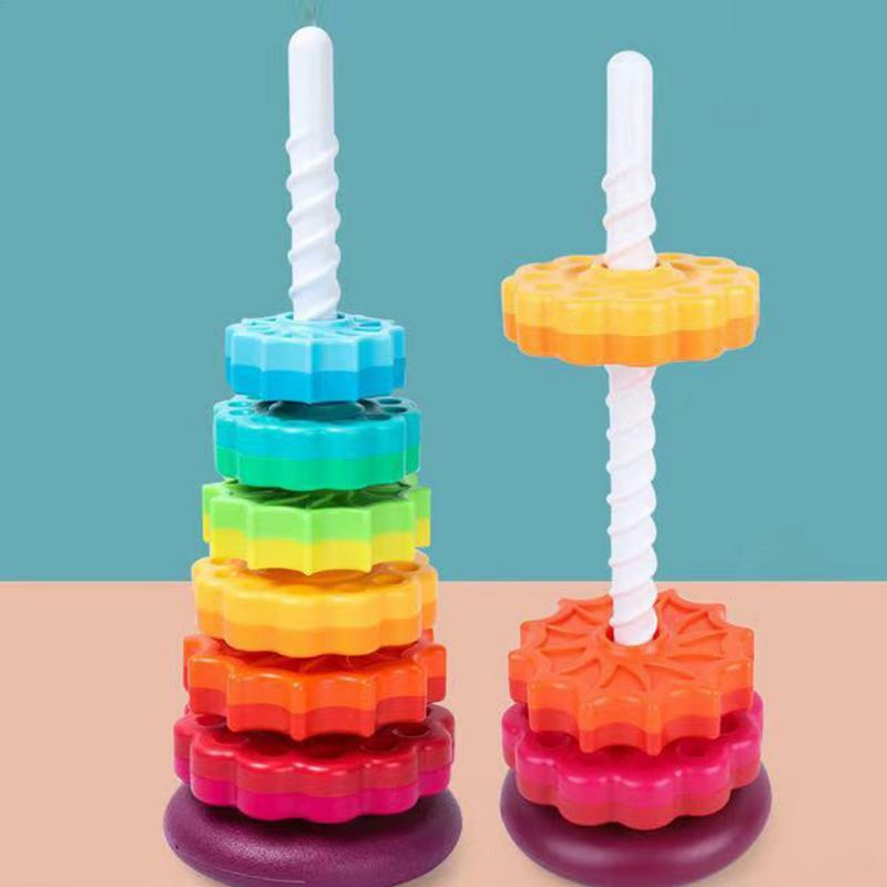 Baby impilabile torri Rainbow Tower Toy SpinningStacking Toy Montessori Educational Cognition Toys