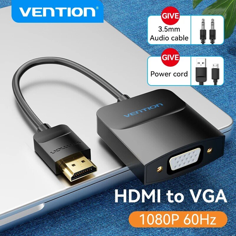 HDMI para vga macho para adaptador vga, 1080p, hd, macho para vga conversor fêmea com 3.5 jack, cabo de áudio para xbox, ps4, pc, laptop, projetor