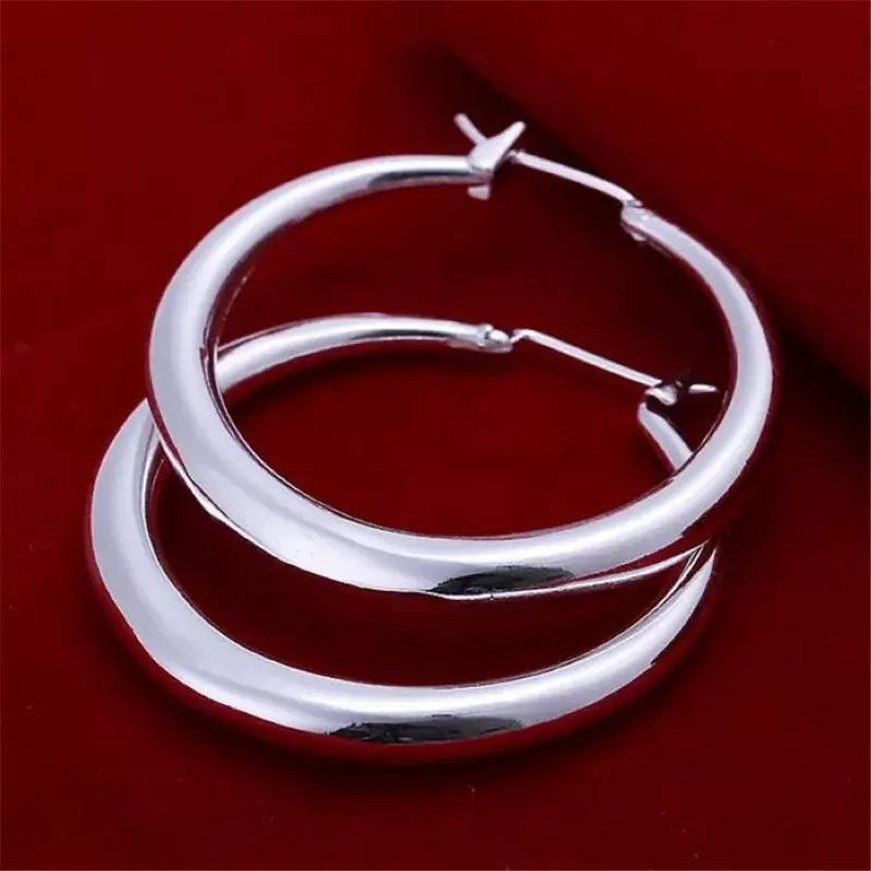 925 Sterling Silver 3.5cm Round Earrings High Quality 18K Gold Plated  Fashion Jewelry Wedding Christmas Gift