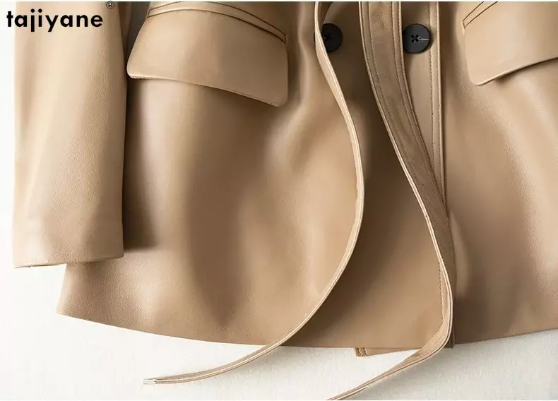 Tajiyane High Quality Real Leather Jacket for Women Mid-length Elegant Genuine Sheepskin Coat Slim Outwears Lace-up Chaquetas