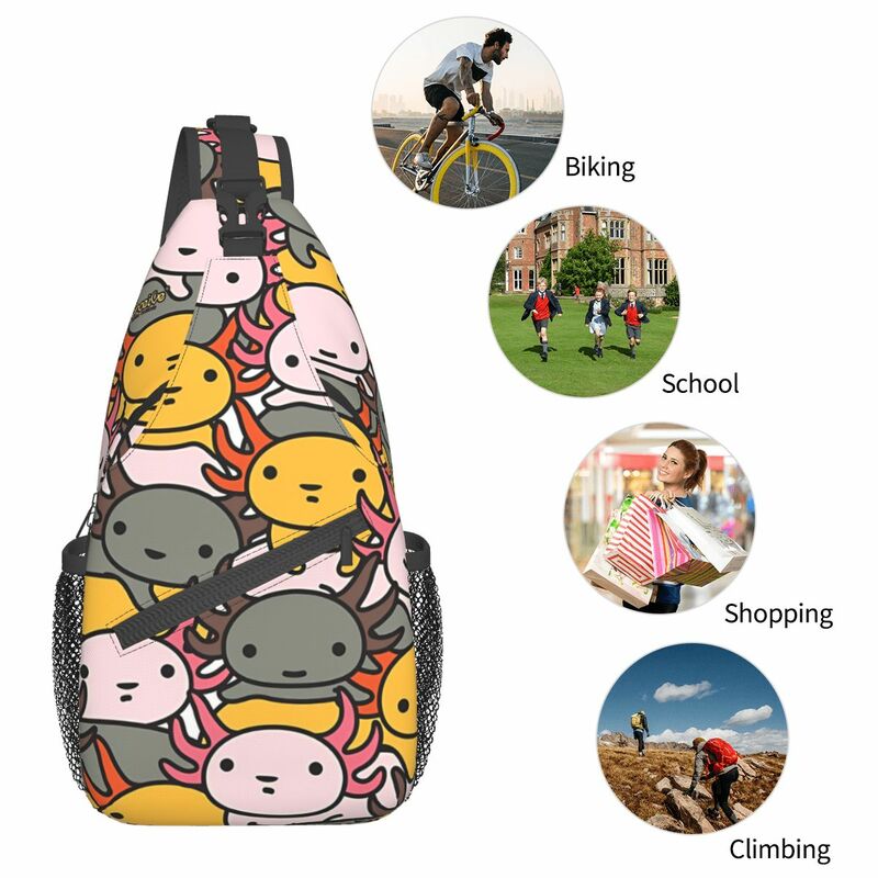Axolotl-Sacs de poitrine à bandoulière de style vague unisexe, sac de voyage avec poches, messager de sport, sac initié par les adolescents