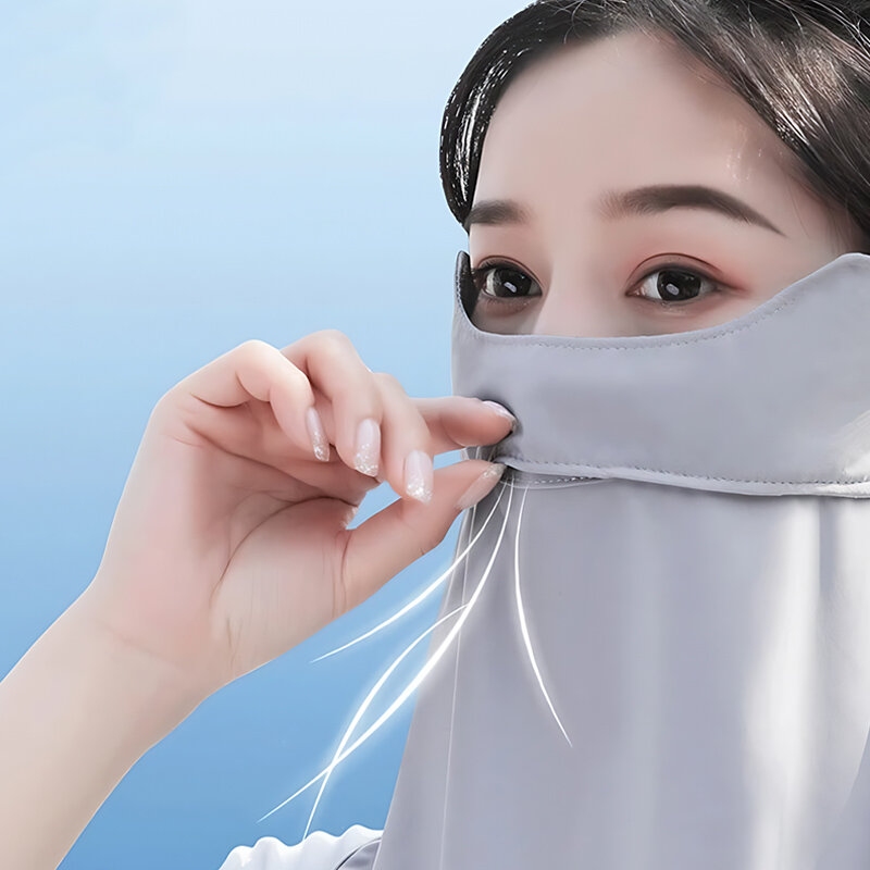 Women Summer UV Protection Ice Silk Sunscreen Mask Quick-drying Breathable Outdoor Face Cover Scarf with Ear Loops Neck Gaiter