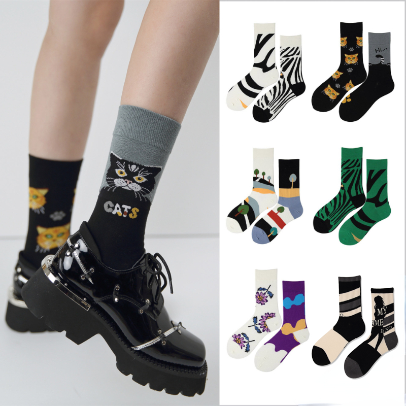 Хлопковые носки-гребни AB, носки-трубы средней длины с геометрическим рисунком животных, модные уличные носки для мужчин и женщин