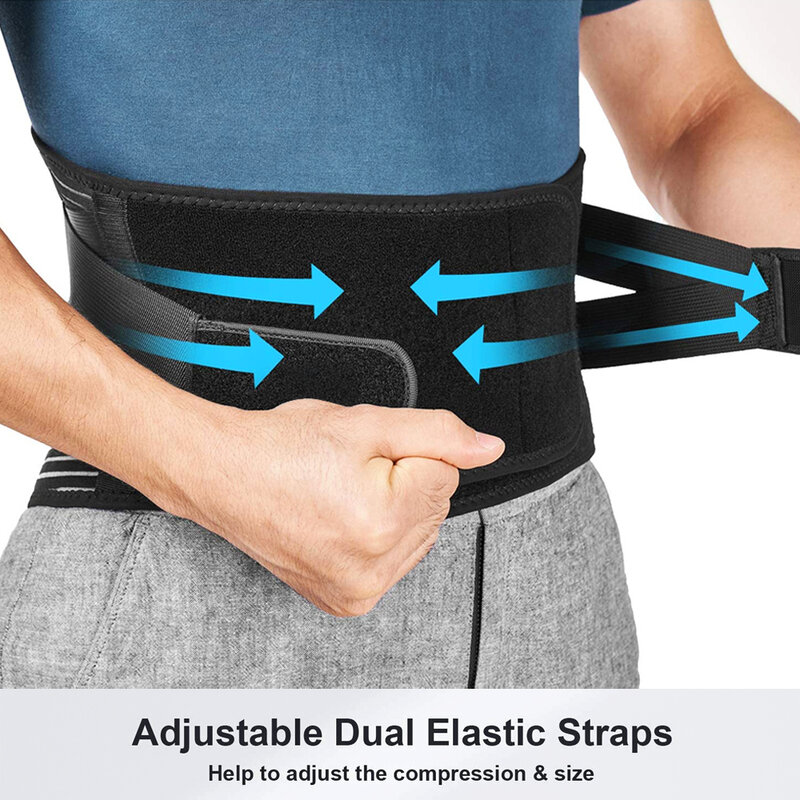 Soporte de espalda para la parte inferior de la espalda, cinturón de soporte de espalda con 6 soportes de acero inoxidable para aliviar el dolor de espalda baja, sedentario, ciática