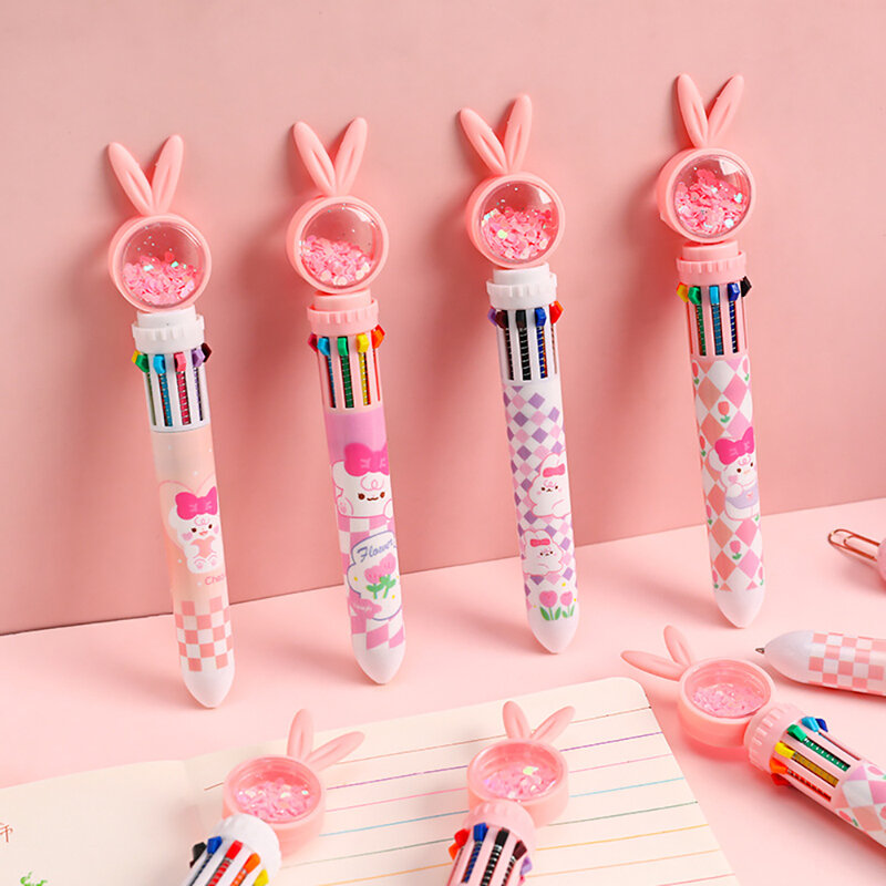 10 Colors Rabbit Ballpoint Pen Sequins 0.5mm Pressed Ballpoint Pen Student Stationery School Office Supplies Gift