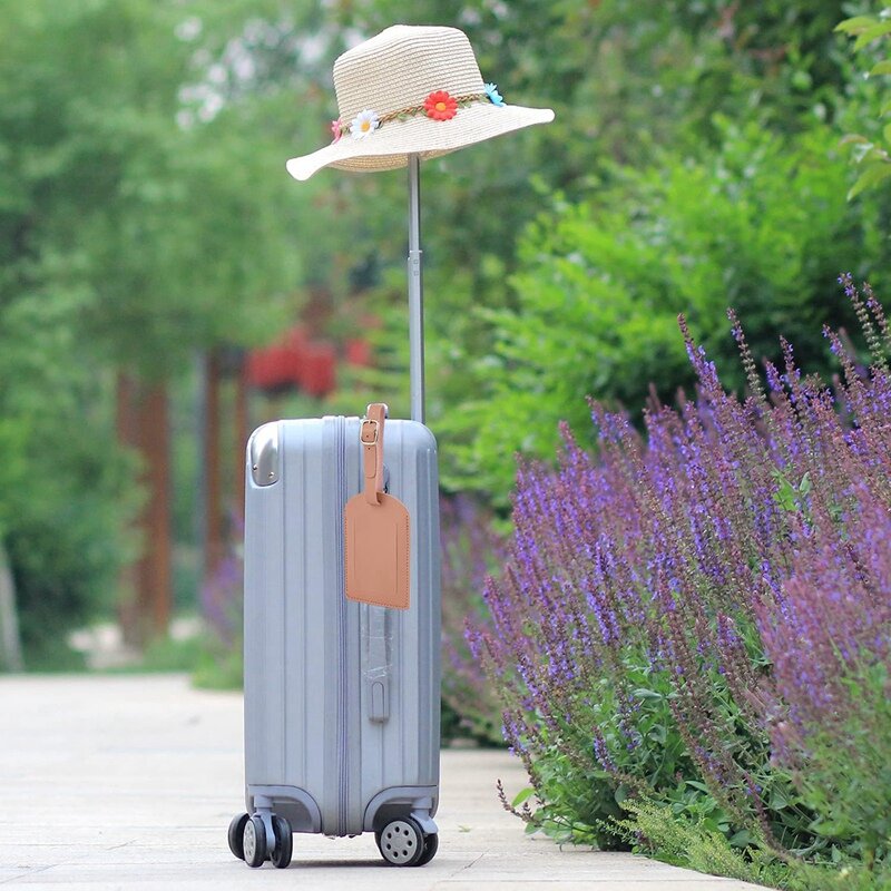 Etiqueta de equipaje de cuero PU de 4 piezas con correa ajustable, identificador de maleta, bolsa de viaje con cubierta de Protección de Privacidad