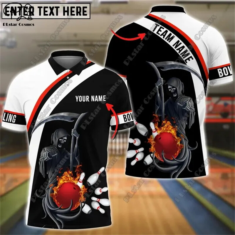 2024 Herren neue lässige Bowling benutzer definierte Name 3D Polo-Shirt Sommer Flip Kragen Knopf T-Shirt Unisex Geschenk Indoor-Sport-Serie