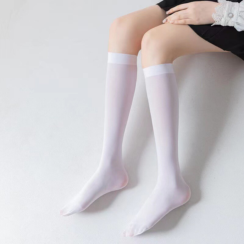 Летние женские тонкие носки Jk до середины икры, тонкие модные милые японские черные и белые шелковые носки выше колена в стиле Ins