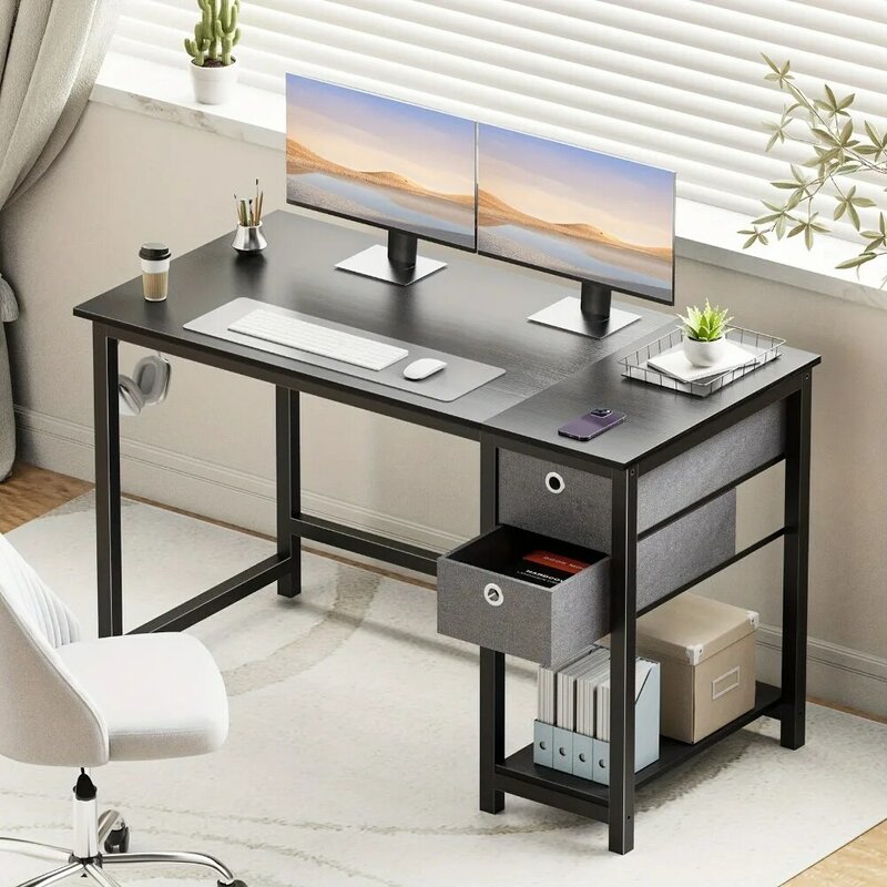 Nowoczesne 40-calowe biurko do domowego biura – elegancki styl z szufladami do przechowywania – idealne do sypialni i małych przestrzeni