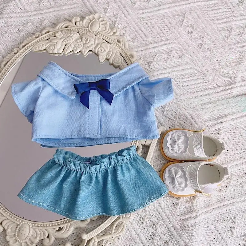 20cm baby clothes in stock fresh student dress short skirt denim skirt cute sweet cotton doll clothes