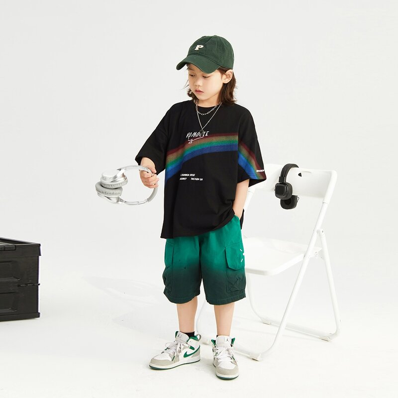 Футболка для мальчиков с рисунком радуги топ с коротким рукавом летние хлопковые футболки универсальная детская повседневная одежда трендовая одежда для сына брата
