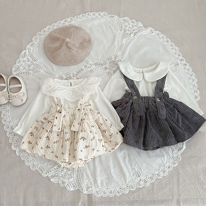 Milancel เซ็ตเสื้อผ้าเด็กสำหรับฤดูใบไม้ร่วง, น่ารักเด็กทารกเสื้อ + บอดี้สูทลายดอกไม้มาใหม่