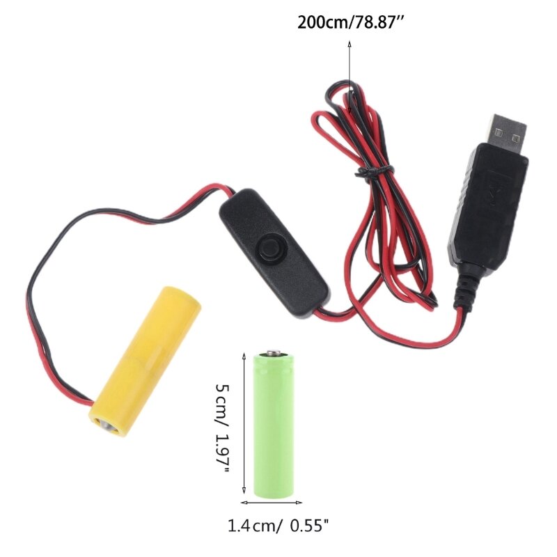 USB ถึง 3V LR6 AA แบตเตอรี่จำลองพร้อมสวิตช์สำหรับรีโมทคอนโทรลวิทยุไฟ LED